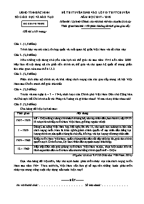 Đề thi tuyển sinh vào Lớp 10 THPT chuyên môn Lịch sử - Năm học 2017-2018 - Sở giáo dục và đào tạo Bắc Ninh